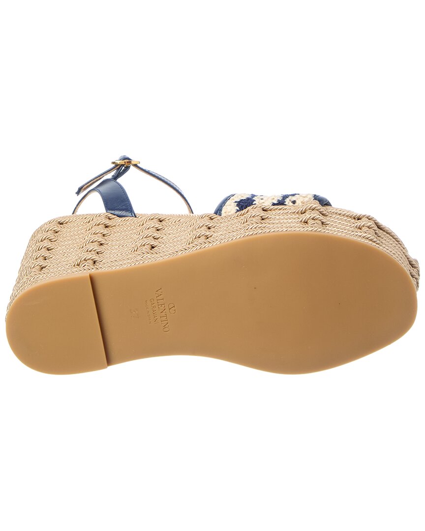 Valentino Valentino Vlogo Signature Leather & Canvas Wedge Sandal