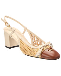 Valentino Valentino Vlogo Signature Leather & Raffia Slingback Pump