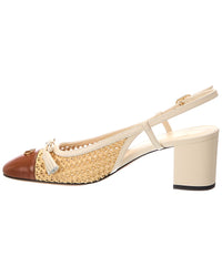 Valentino Valentino Vlogo Signature Leather & Raffia Slingback Pump