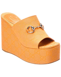 Gucci Gucci Horsebit Gg Supreme Canvas & Leather Wedge Sandal