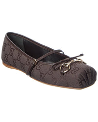 Gucci Gucci Horsebit Gg Supreme Canvas & Leather Ballet Flat