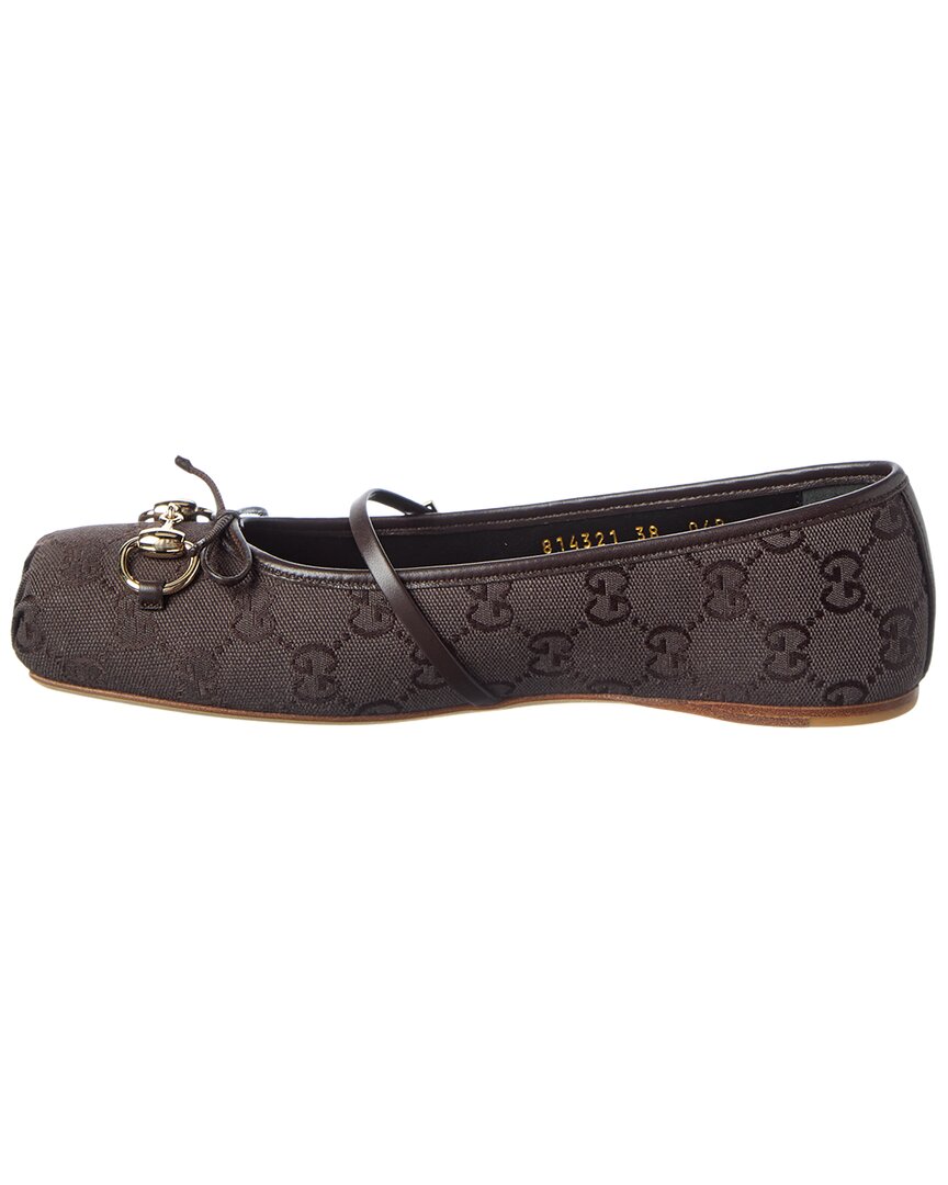 Gucci Gucci Horsebit Gg Supreme Canvas & Leather Ballet Flat
