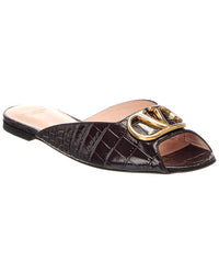 Valentino Vlogo Signature Croc-Embossed Leather Sandal