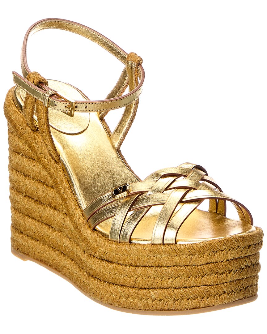 Valentino Valentino Vlogo Signature 120 Leather Wedge Sandal