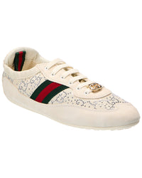 Gucci Gucci Gg Shift Crystal Suede & Canvas Sneaker