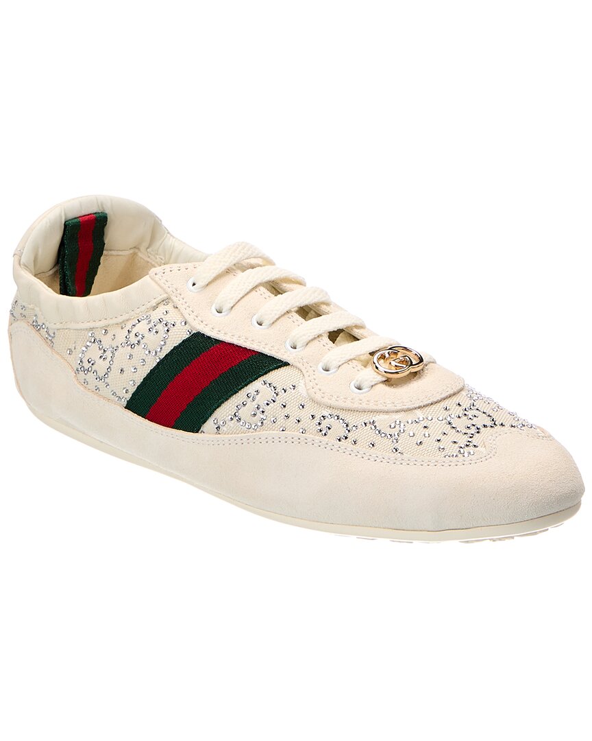 Gucci Gucci Gg Shift Crystal Suede & Canvas Sneaker