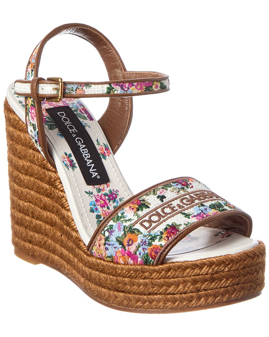 Dolce & Gabbana Dolce & Gabbana Majolica Canvas & Leather Wedge Sandal