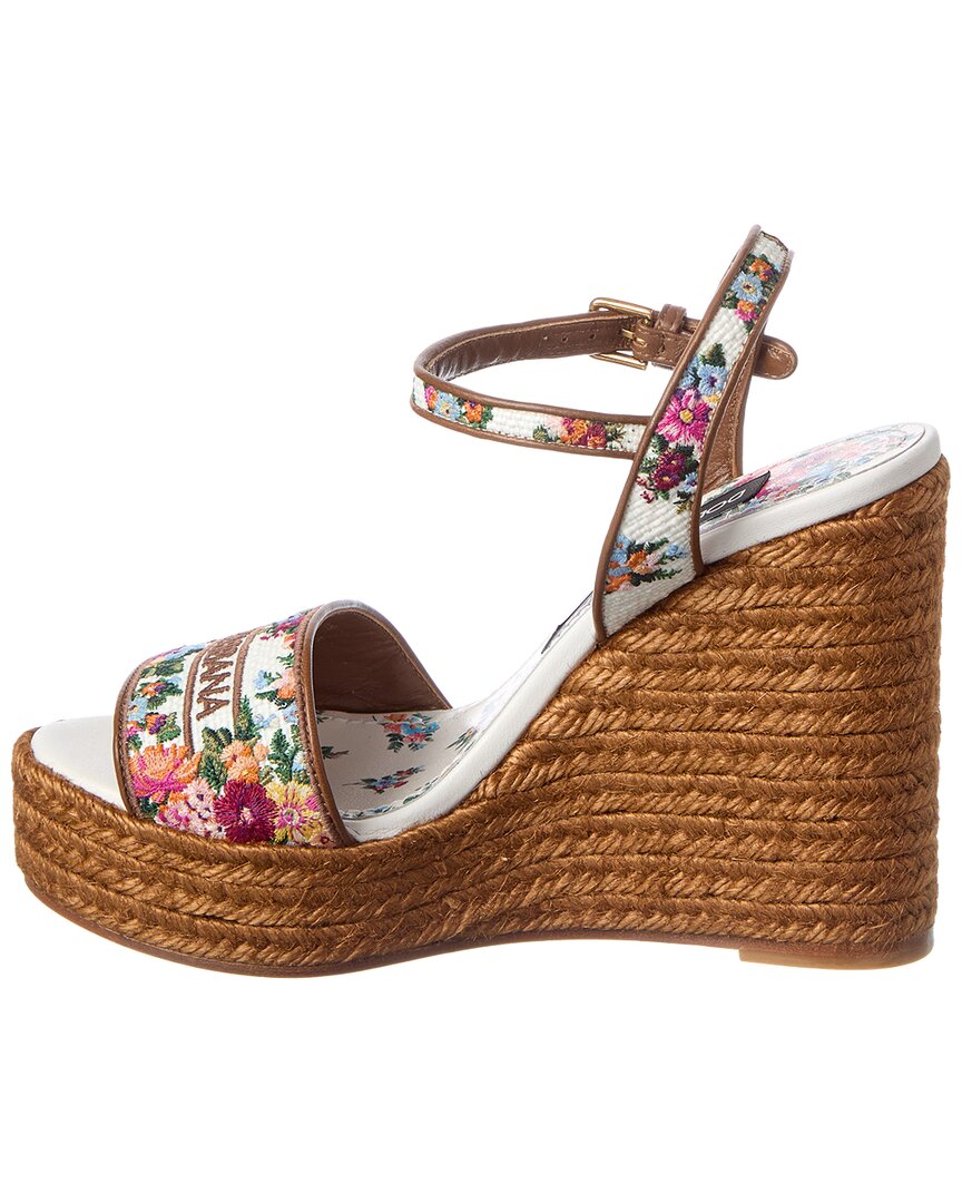 Dolce & Gabbana Dolce & Gabbana Majolica Canvas & Leather Wedge Sandal