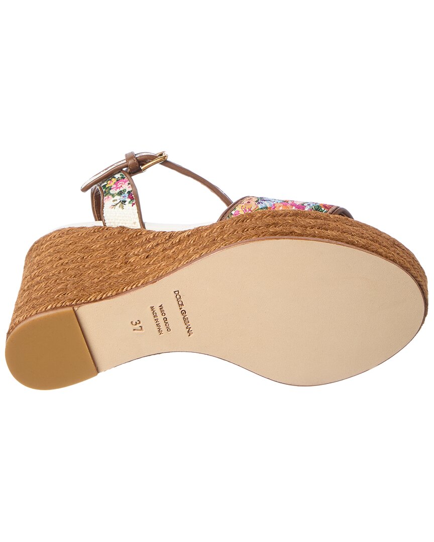 Dolce & Gabbana Dolce & Gabbana Majolica Canvas & Leather Wedge Sandal