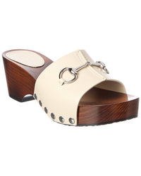 Gucci Gucci Horsebit Clog Leather Wedge Sandal