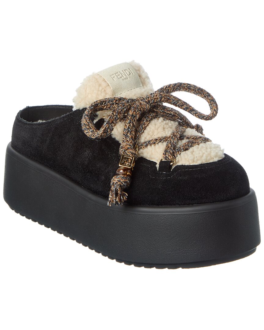 FENDI Fendi Apres Chic Suede & Shearling Sabot Mule