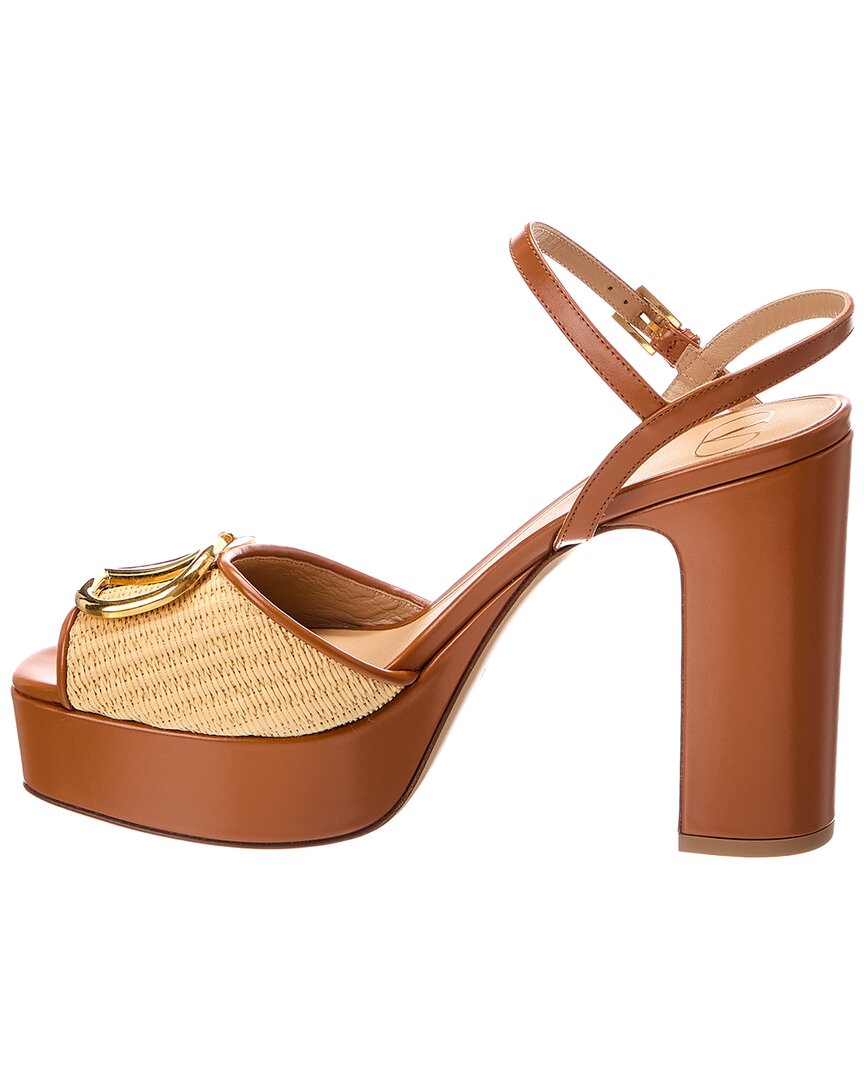 Valentino Valentino Vlogo Signature Raffia & Leather Sandal