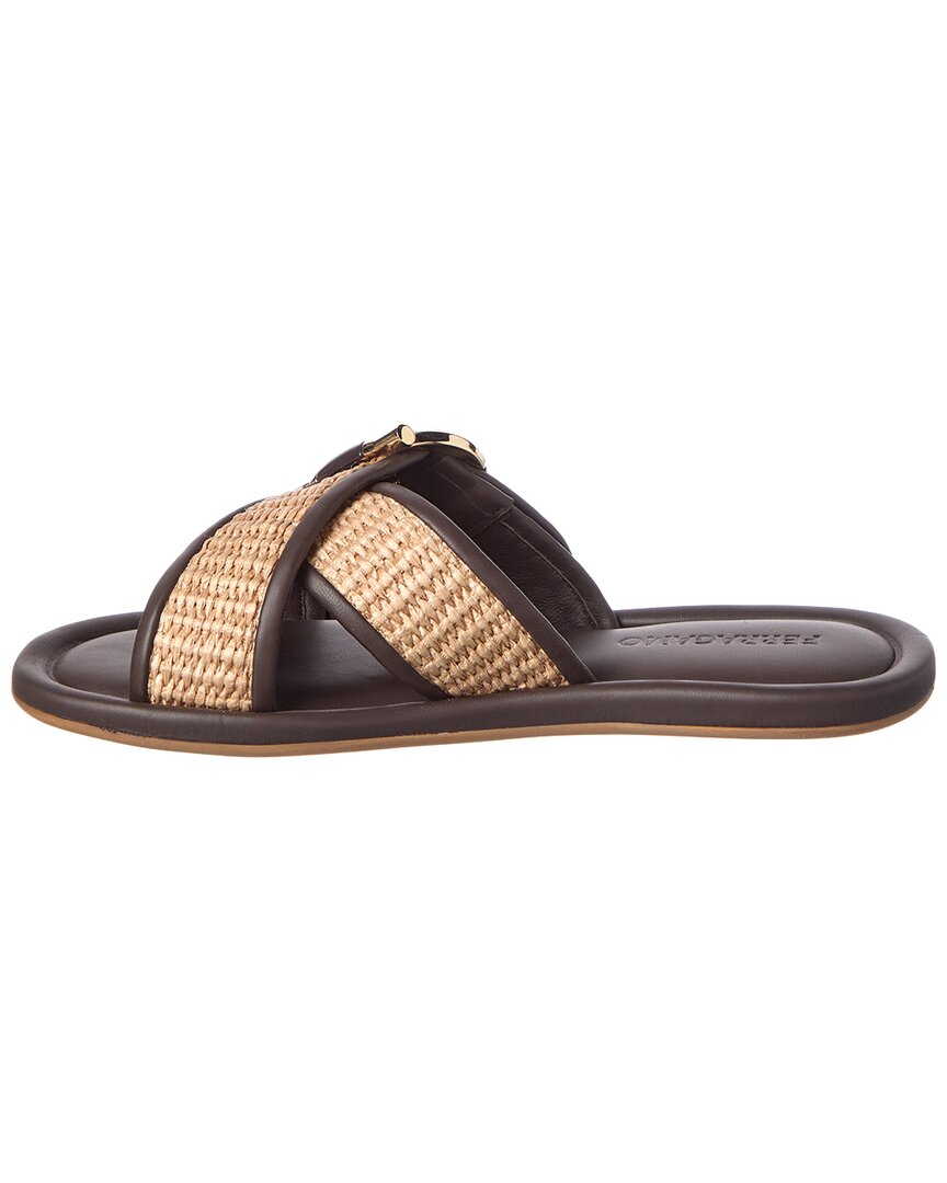 Ferragamo Ferragamo Double Strap Gancini Raffia & Leather Sandal