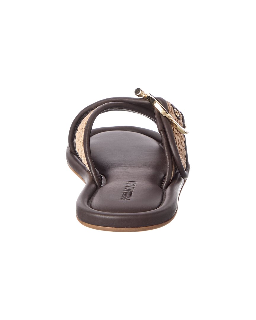 Ferragamo Ferragamo Double Strap Gancini Raffia & Leather Sandal