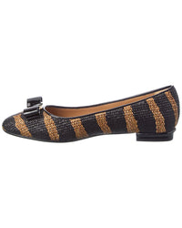 Ferragamo Varina Raffia & Patent Ballet