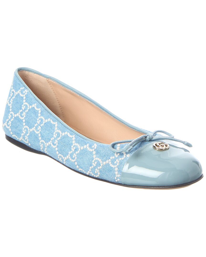 Gucci Gucci Gg Embellished Denim & Patent Ballet Flat