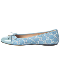 Gucci Gucci Gg Embellished Denim & Patent Ballet Flat