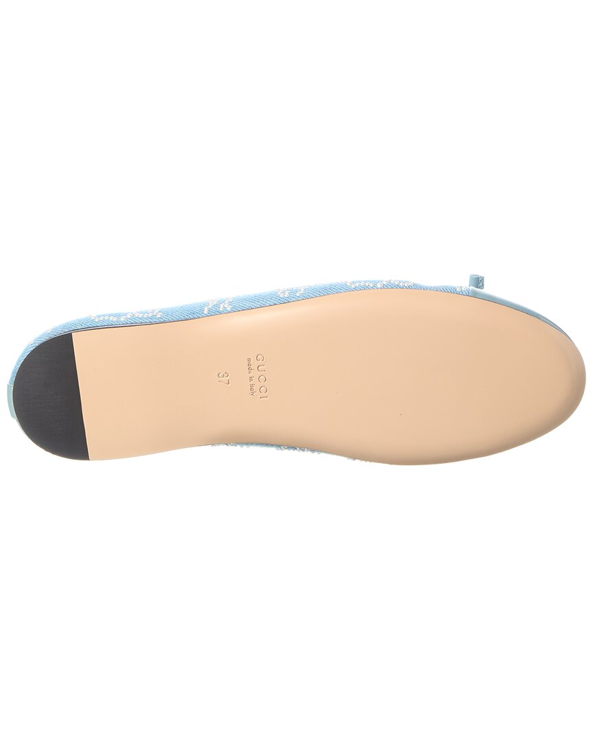 Gucci Gucci Gg Embellished Denim & Patent Ballet Flat