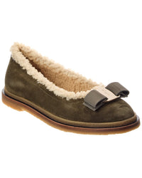 Ferragamo Varina Suede & Shearling Ballerina Flat