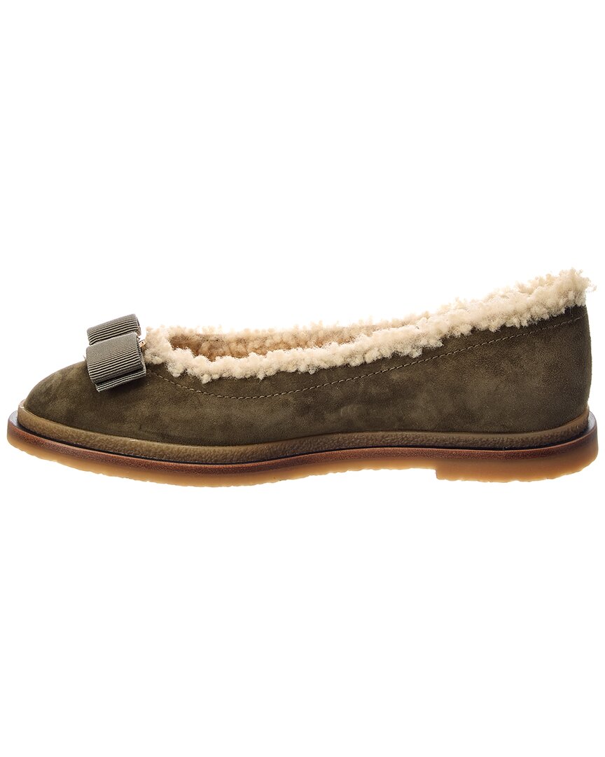 Ferragamo Varina Suede & Shearling Ballerina Flat