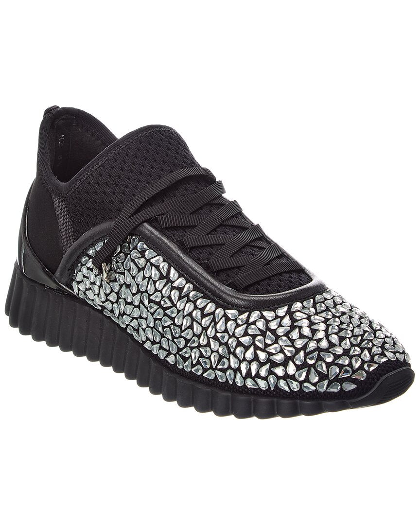 Ferragamo Ferragamo Mes Strass Leather-Trim Sneaker