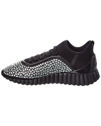 Ferragamo Ferragamo Mes Strass Leather-Trim Sneaker