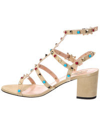 Valentino Caged Rockstud 58 Suede Ankle Strap Sandal