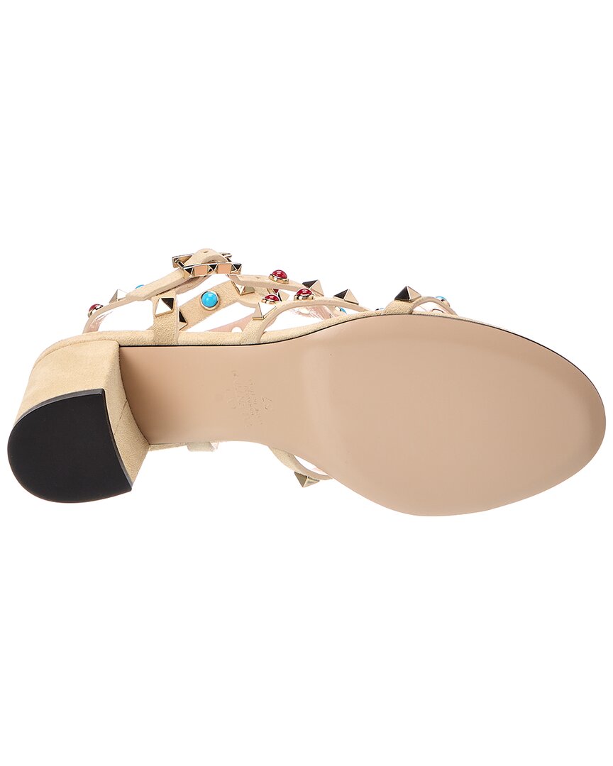 Valentino Caged Rockstud 58 Suede Ankle Strap Sandal