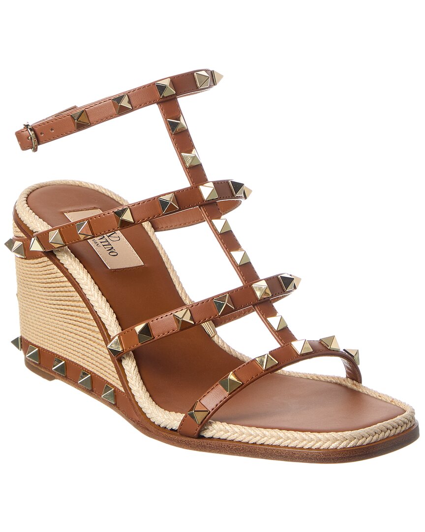 Valentino Valentino Rockstud Caged 90 Leather Ankle Strap Wedge Sandal
