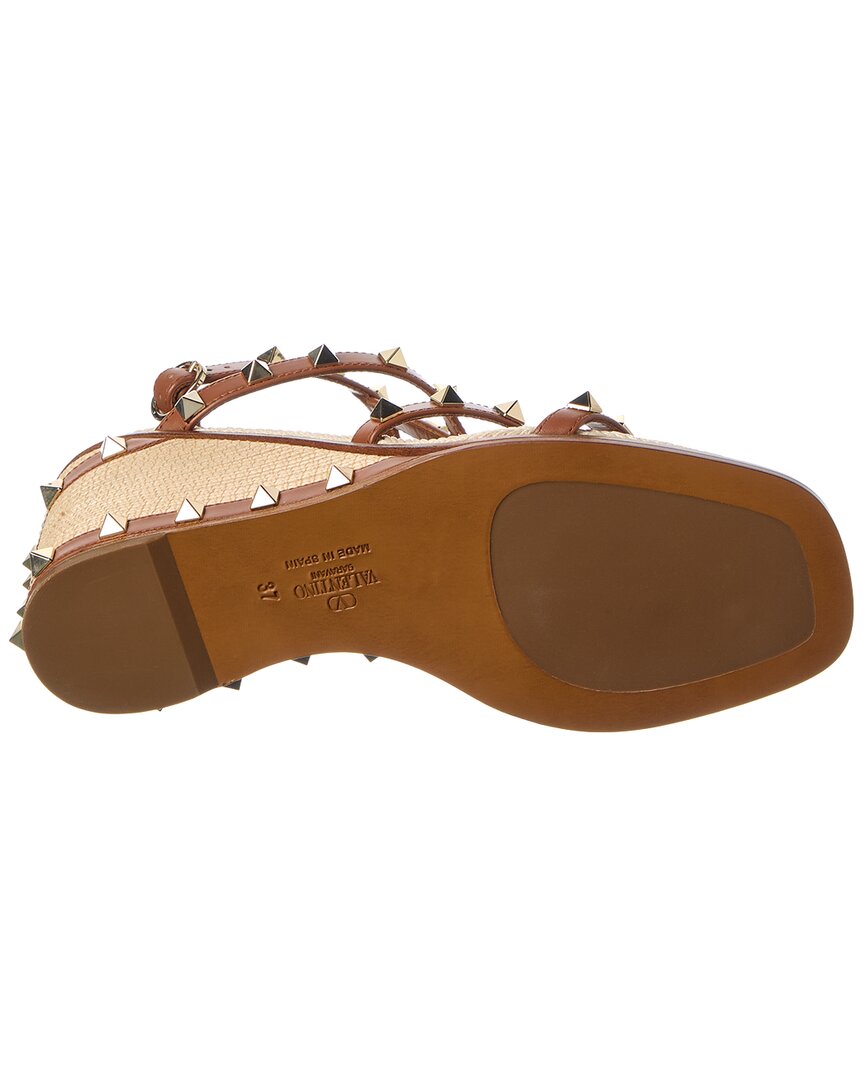 Valentino Valentino Rockstud Caged 90 Leather Ankle Strap Wedge Sandal
