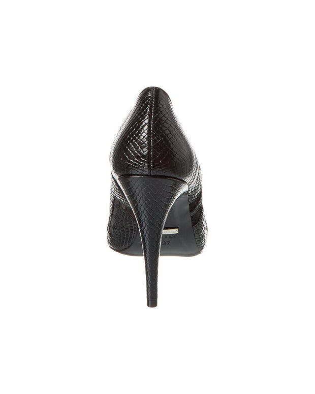 Gucci Logo Python-Embossed Leather & Mesh Pump