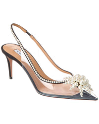 Aquazzura Vendome 75 Grosgrain & Vinyl Slingback Pump Black