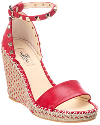 Valentino Valentino Rockstud 90 Leather Wedge Sandal