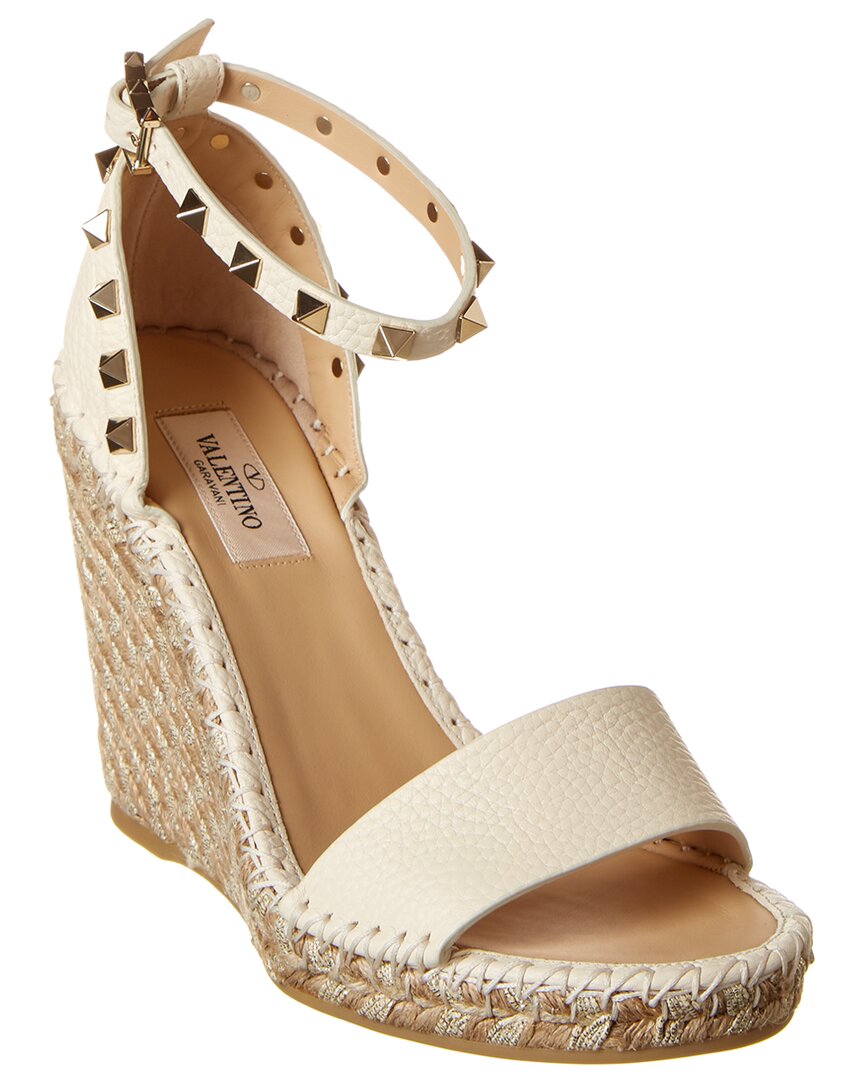 Valentino Valentino Rockstud 95 Grainy Leather Wedge Sandal