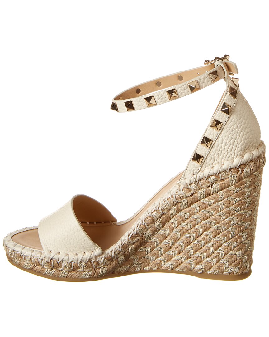 Valentino Valentino Rockstud 95 Grainy Leather Wedge Sandal