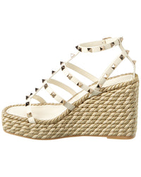 Valentino Valentino Rockstud Caged 95 Rope & Leather Wedge Sandal