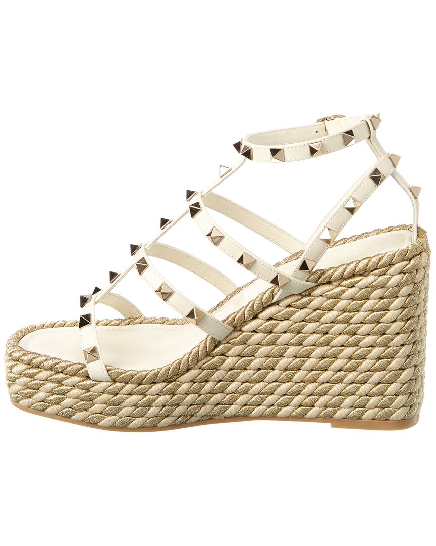 Valentino Valentino Rockstud Caged 95 Rope & Leather Wedge Sandal