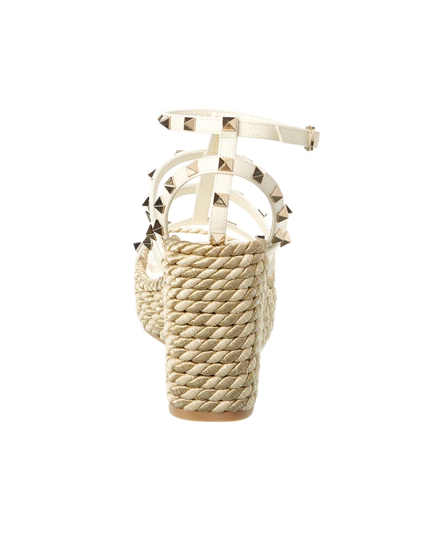 Valentino Valentino Rockstud Caged 95 Rope & Leather Wedge Sandal