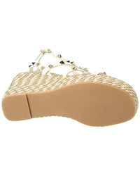 Valentino Valentino Rockstud Caged 95 Rope & Leather Wedge Sandal