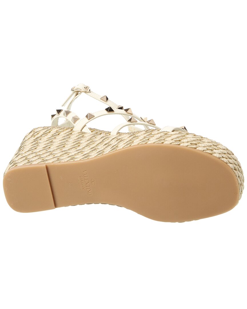 Valentino Valentino Rockstud Caged 95 Rope & Leather Wedge Sandal