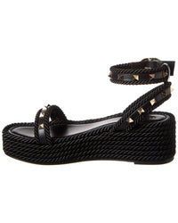 Valentino Valentino Rockstud 45 Rope & Leather Wedge Sandal