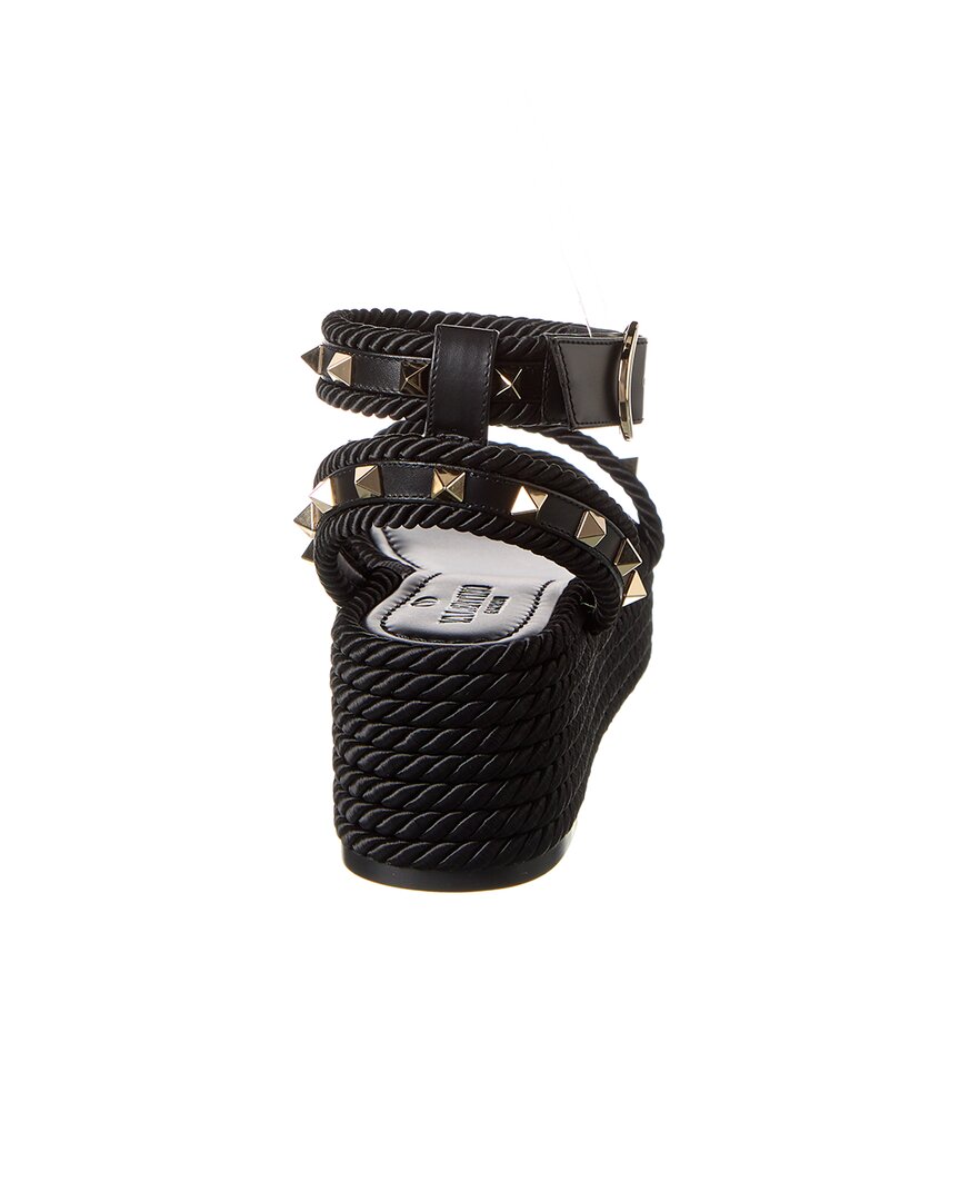 Valentino Valentino Rockstud 45 Rope & Leather Wedge Sandal