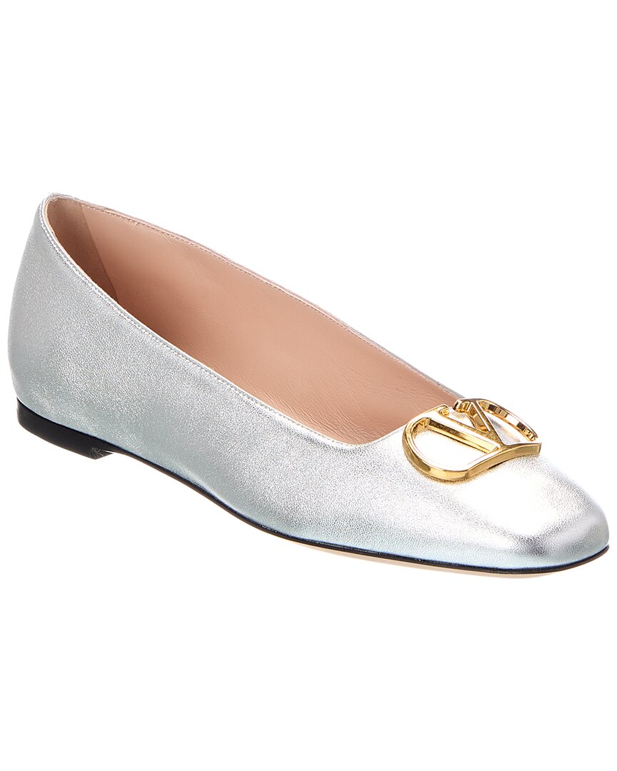Valentino Valentino Vlogo Signature Leather Ballerina Flat