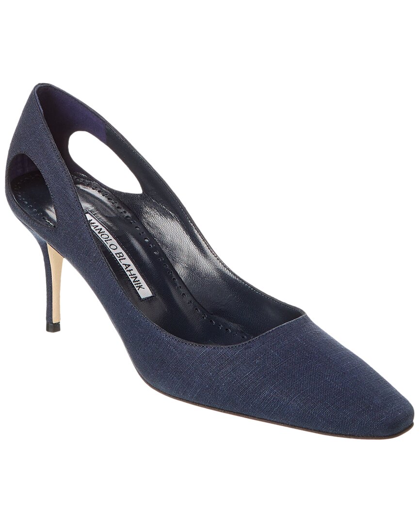 Manolo Blahnik Toplaca 70 Linen Pump Blue