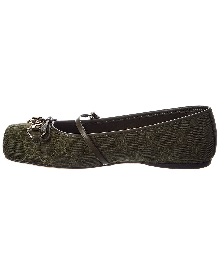 Gucci Horsebit Gg Canvas & Leather Ballet Flat