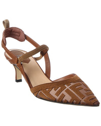 Fendi Ff Colibri Lite Medium Mesh & Leather Slingback Mule