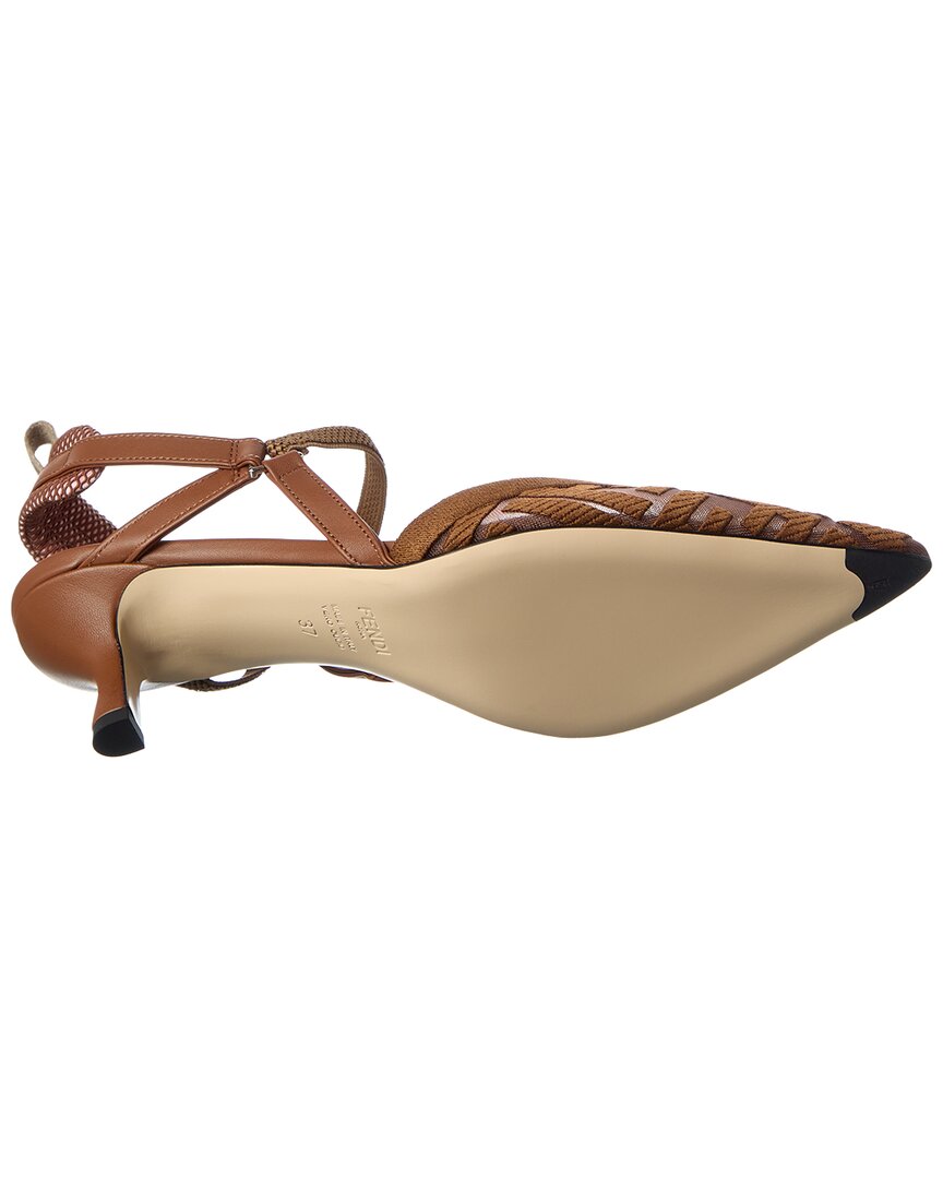 Fendi Ff Colibri Lite Medium Mesh & Leather Slingback Mule