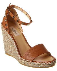 Valentino Valentino Rockstud 95 Grainy Leather Wedge Sandal
