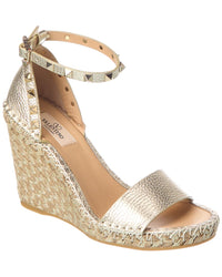 Valentino Valentino Rockstud 100 Grainy Leather Wedge Sandal