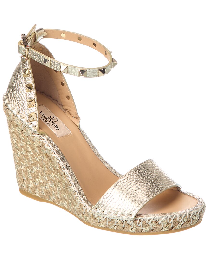 Valentino Valentino Rockstud 100 Grainy Leather Wedge Sandal